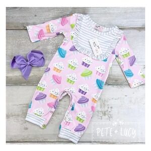 0-3 Mos Pete And Lucy Sweet Dreams Cupcake‎ Romper NWT